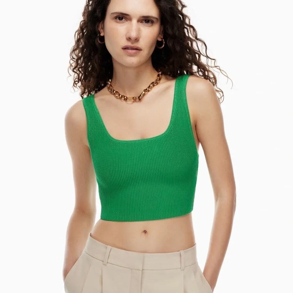 Aritzia Babaton Sculpt Knit Squareneck Cropped Tank Green Size S NWOT